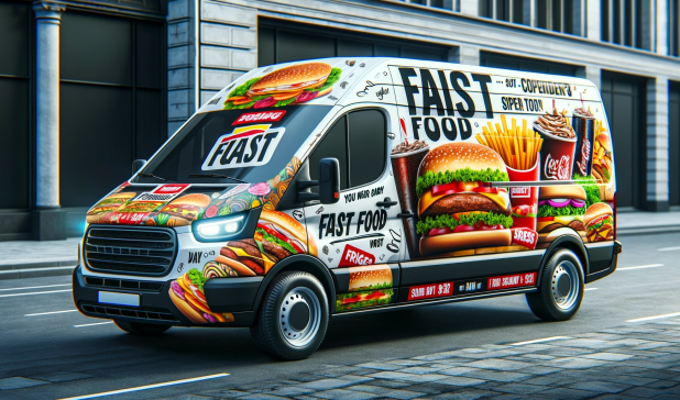 DALL·E-2024-01-28-23.14.42-A-van-with-a-functional-design-featuring-fast-food-promotional-graphics-printed-on-its-body.-The-van-should-be-depicted-in-a-realistic-urban-setting.png